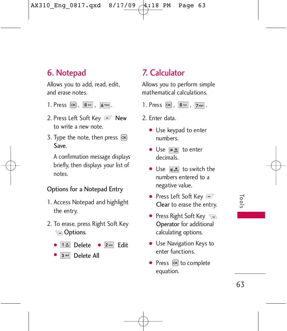 Calculator | LG LGAX310 User Manual | Page 63 / 117