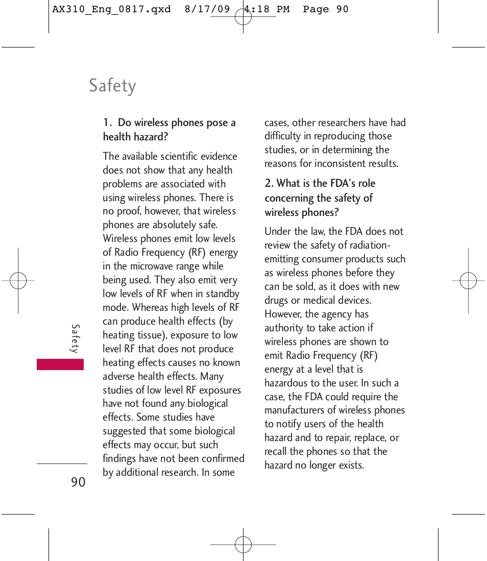 Safety | LG LGAX310 User Manual | Page 90 / 117