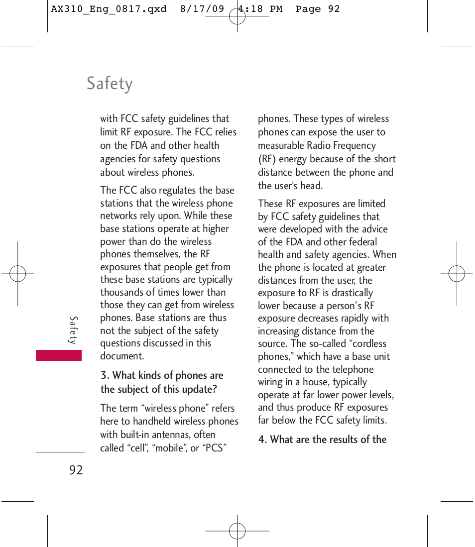 Safety | LG LGAX310 User Manual | Page 92 / 117