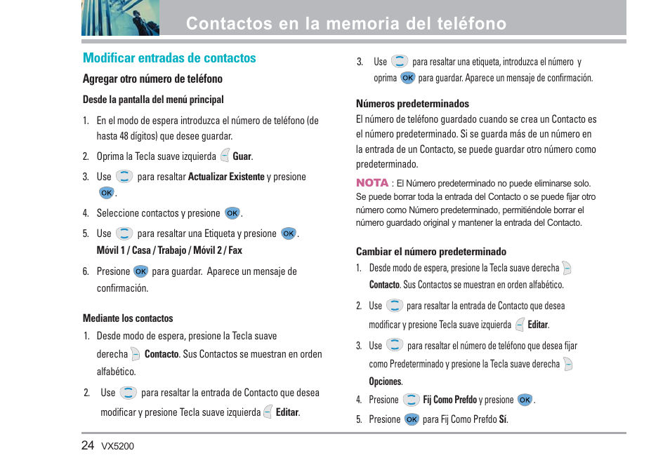 Modificar entradas de contactos | LG VX5200 User Manual | Page 109 / 169