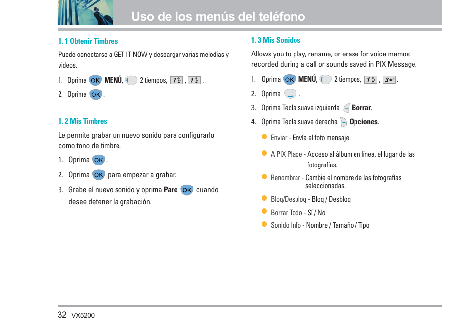 Uso de los menús del teléfono | LG VX5200 User Manual | Page 117 / 169