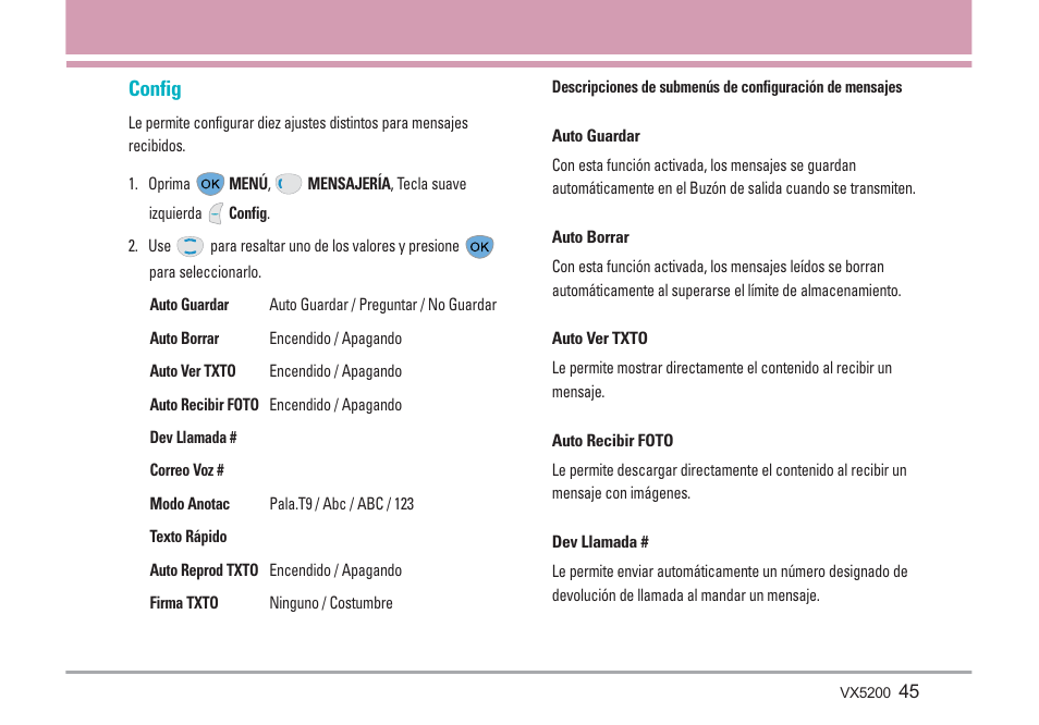 Config | LG VX5200 User Manual | Page 130 / 169