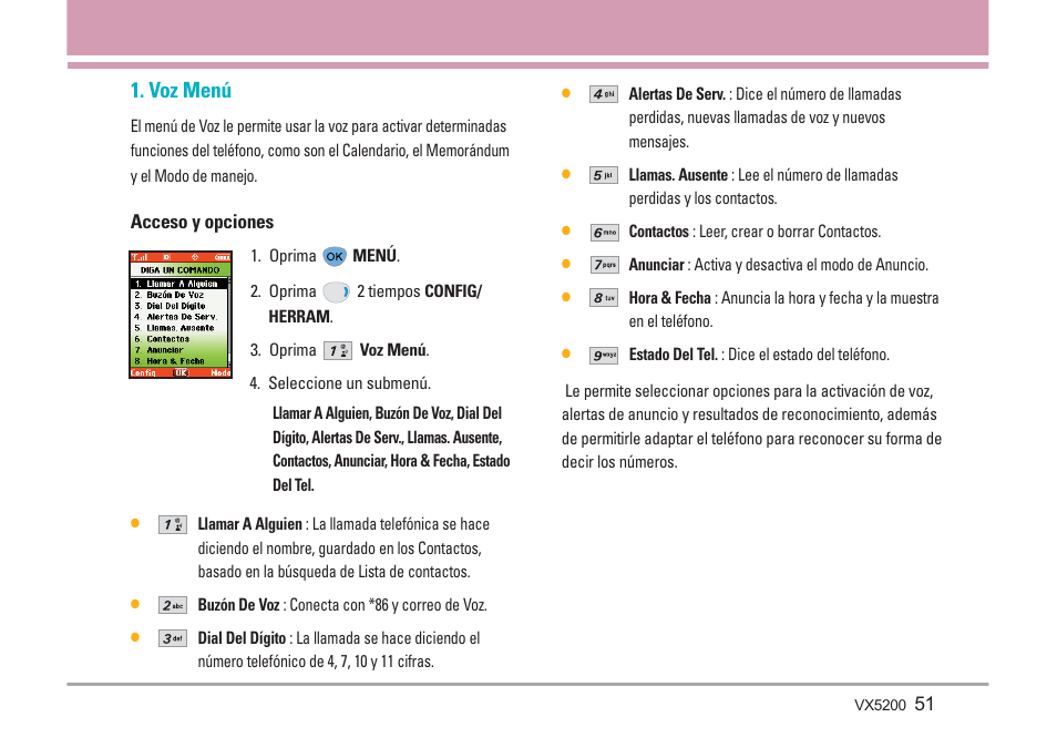 Voz menú | LG VX5200 User Manual | Page 136 / 169