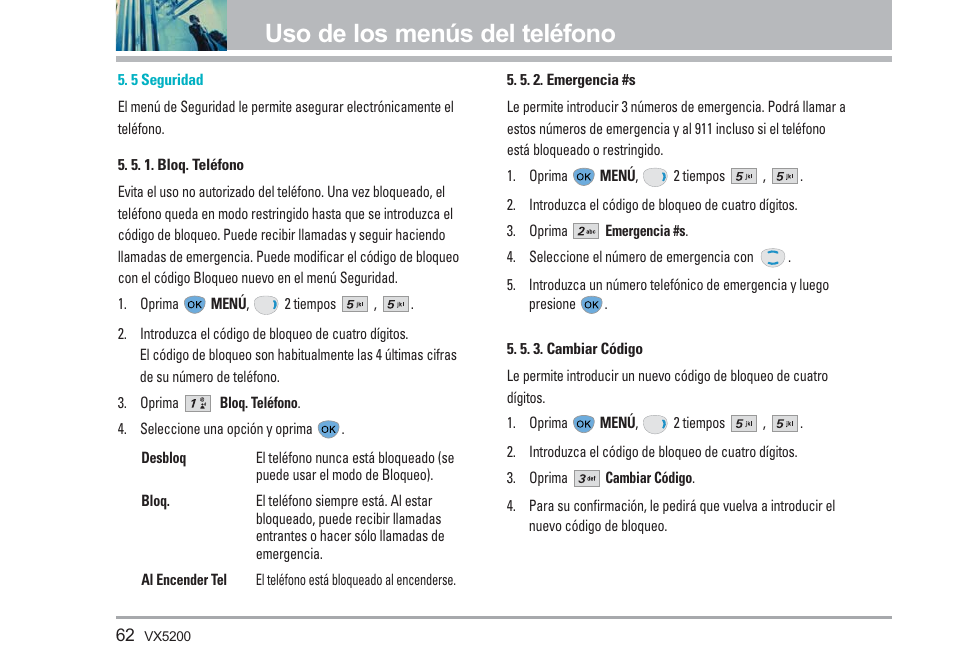 Uso de los menús del teléfono | LG VX5200 User Manual | Page 147 / 169