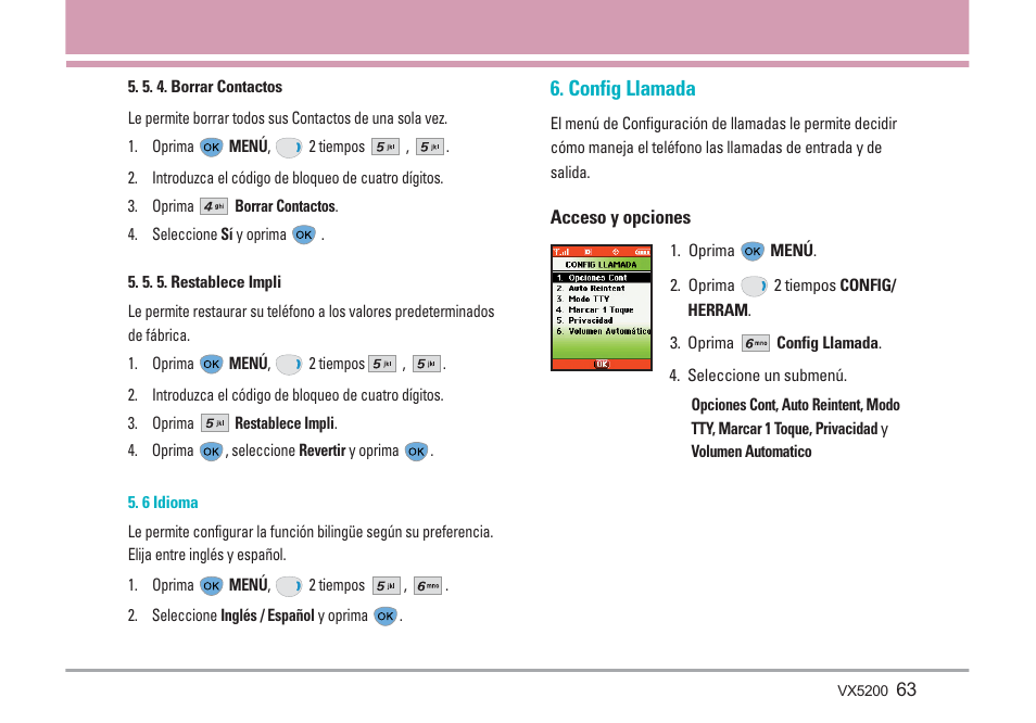 Config llamada | LG VX5200 User Manual | Page 148 / 169