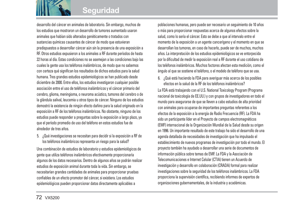Seguridad | LG VX5200 User Manual | Page 157 / 169