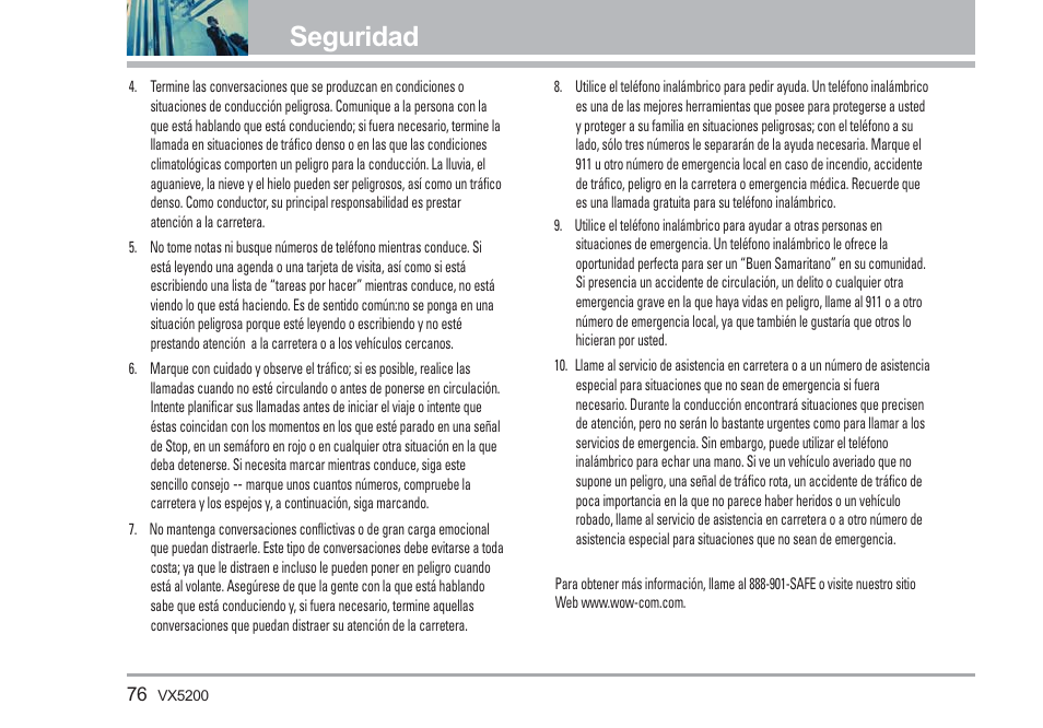Seguridad | LG VX5200 User Manual | Page 161 / 169