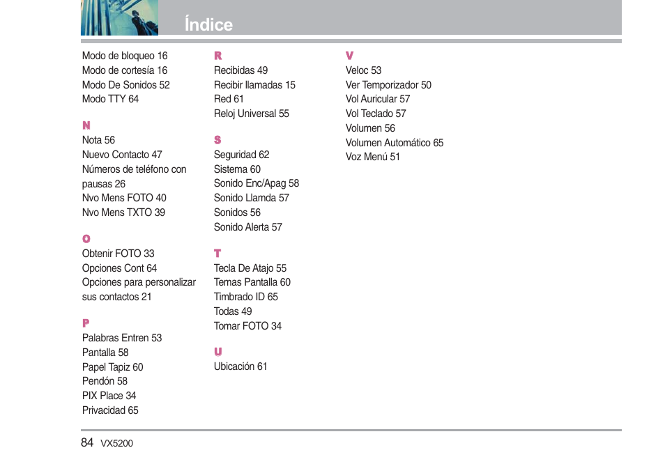 Índice | LG VX5200 User Manual | Page 169 / 169