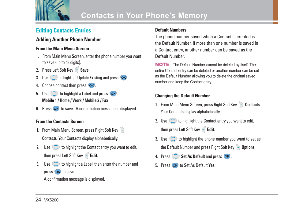 Editing contacts entries | LG VX5200 User Manual | Page 25 / 169