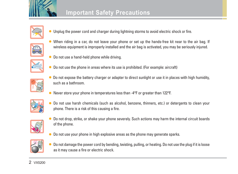 Important safety precautions | LG VX5200 User Manual | Page 3 / 169