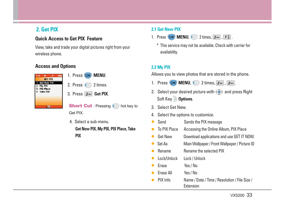 Get pix | LG VX5200 User Manual | Page 34 / 169