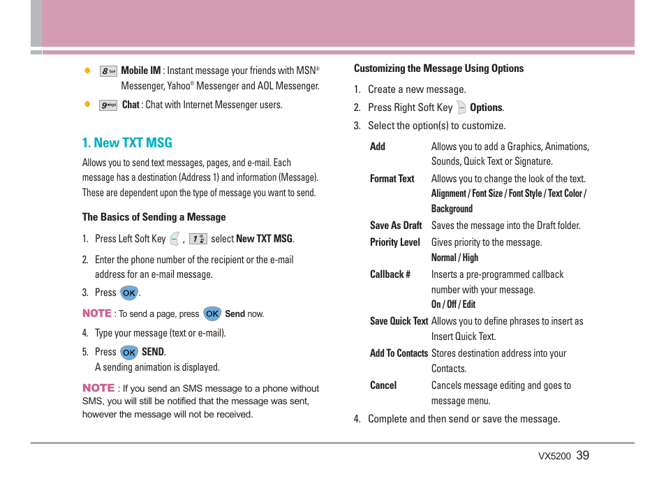 New txt msg | LG VX5200 User Manual | Page 40 / 169