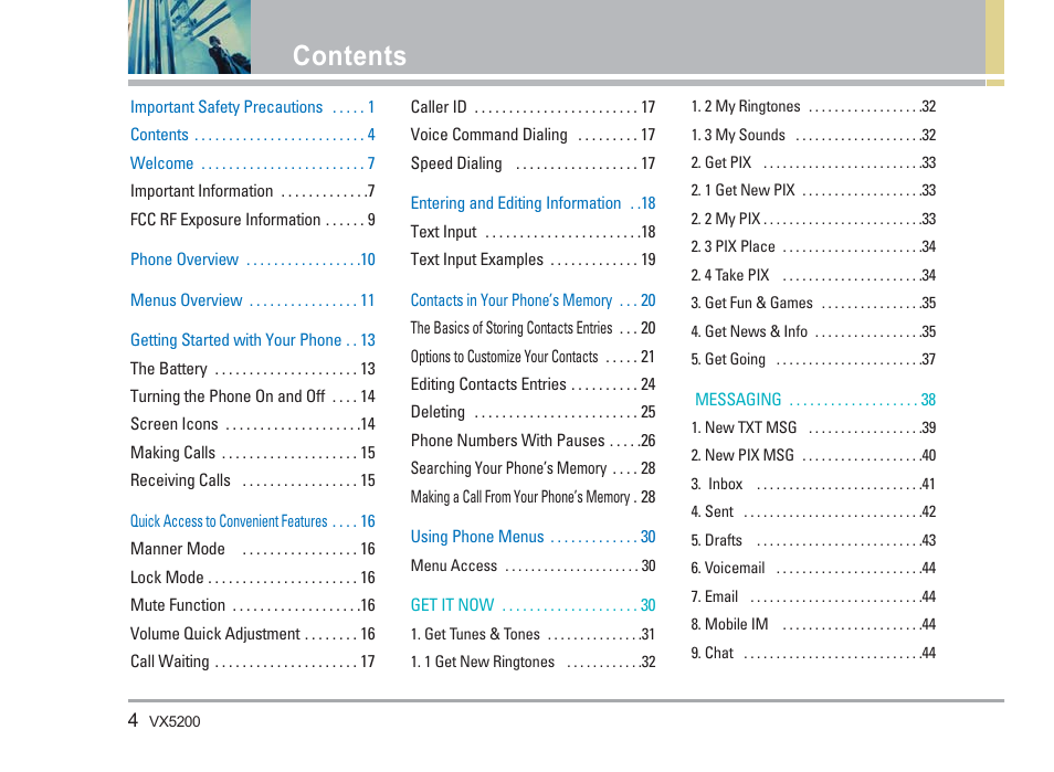 LG VX5200 User Manual | Page 5 / 169