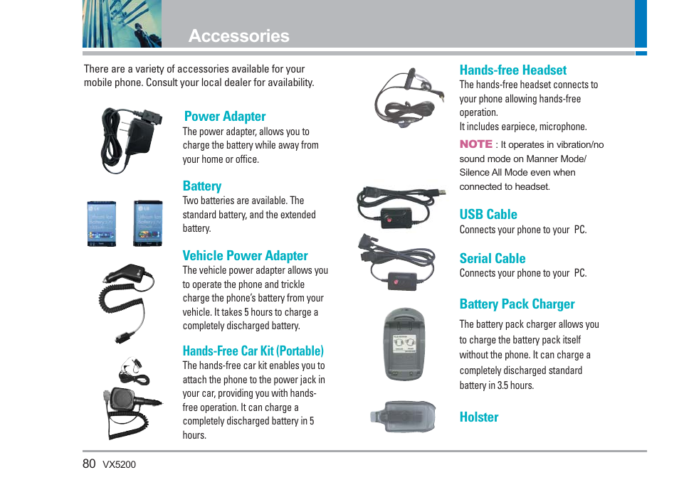 Accessories | LG VX5200 User Manual | Page 81 / 169