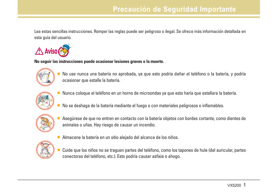 Precaución de seguridad importante | LG VX5200 User Manual | Page 86 / 169