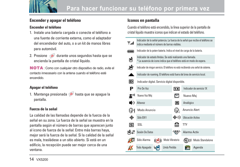 Para hacer funcionar su teléfono por primera vez | LG VX5200 User Manual | Page 99 / 169