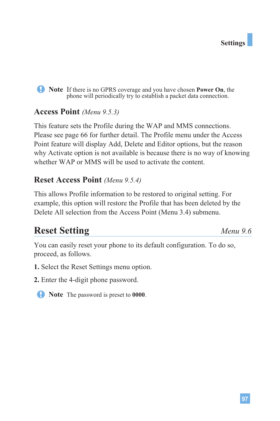 Reset setting, Access point, Reset access point | LG G4020 User Manual | Page 100 / 128