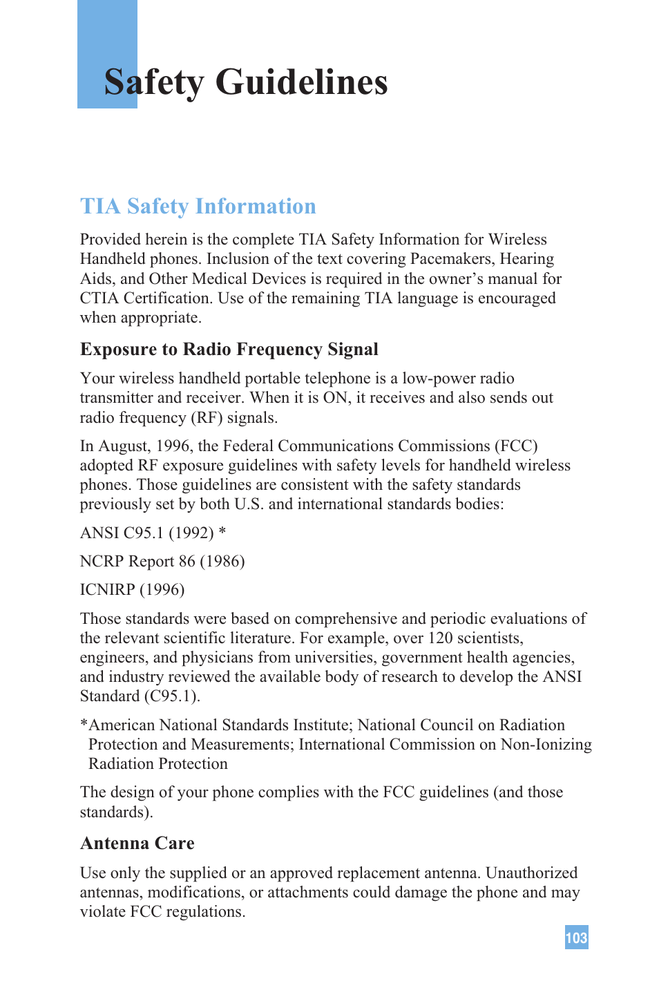 Safety guidelines, Tia safety information | LG G4020 User Manual | Page 106 / 128