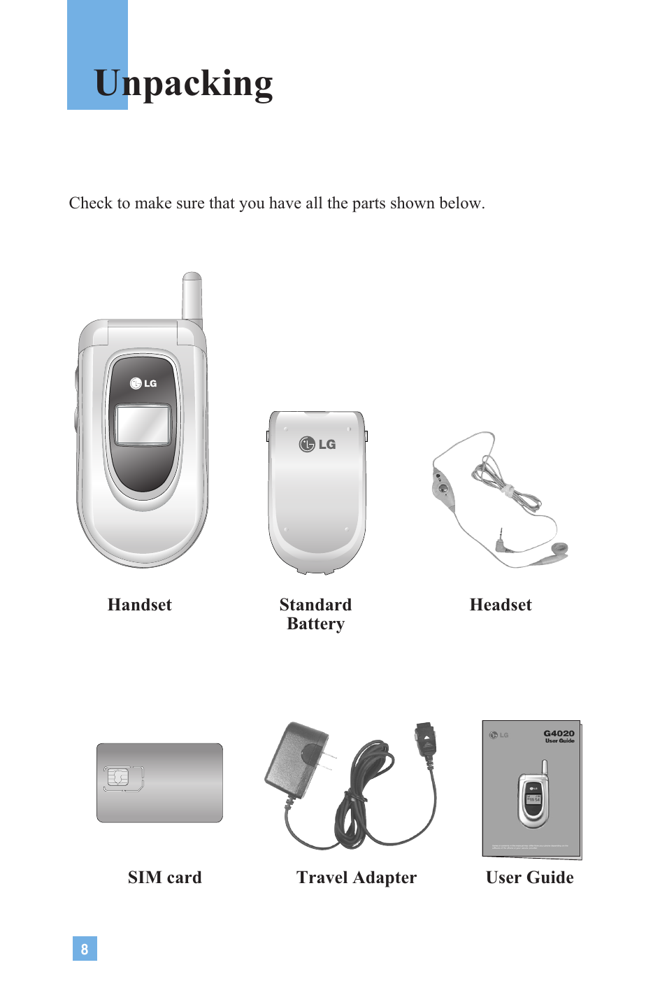 Unpacking | LG G4020 User Manual | Page 11 / 128