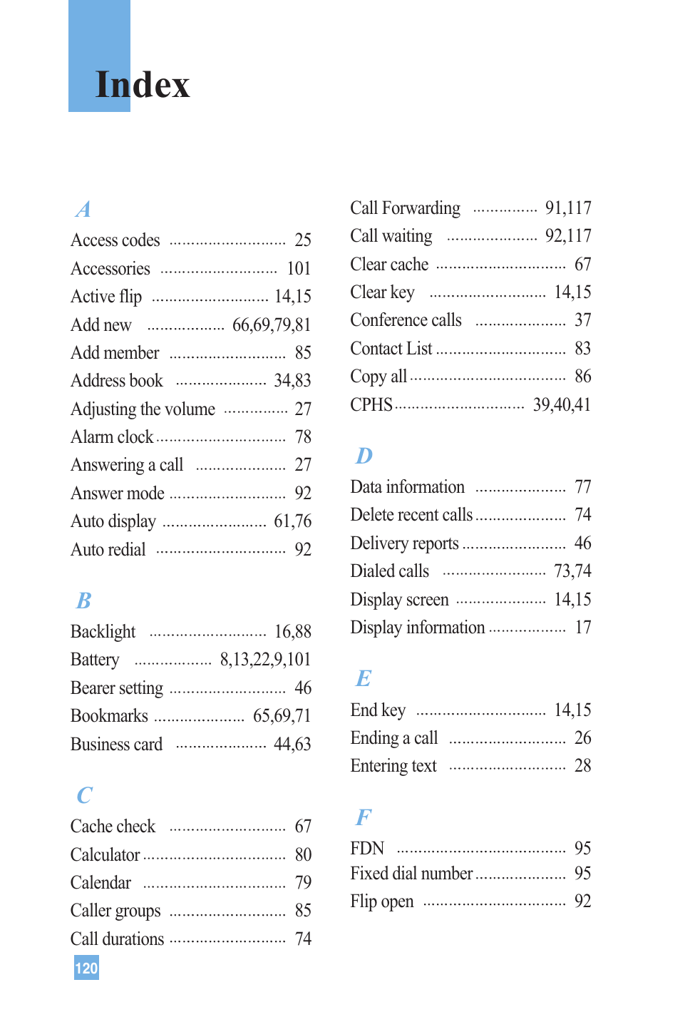 Index | LG G4020 User Manual | Page 123 / 128