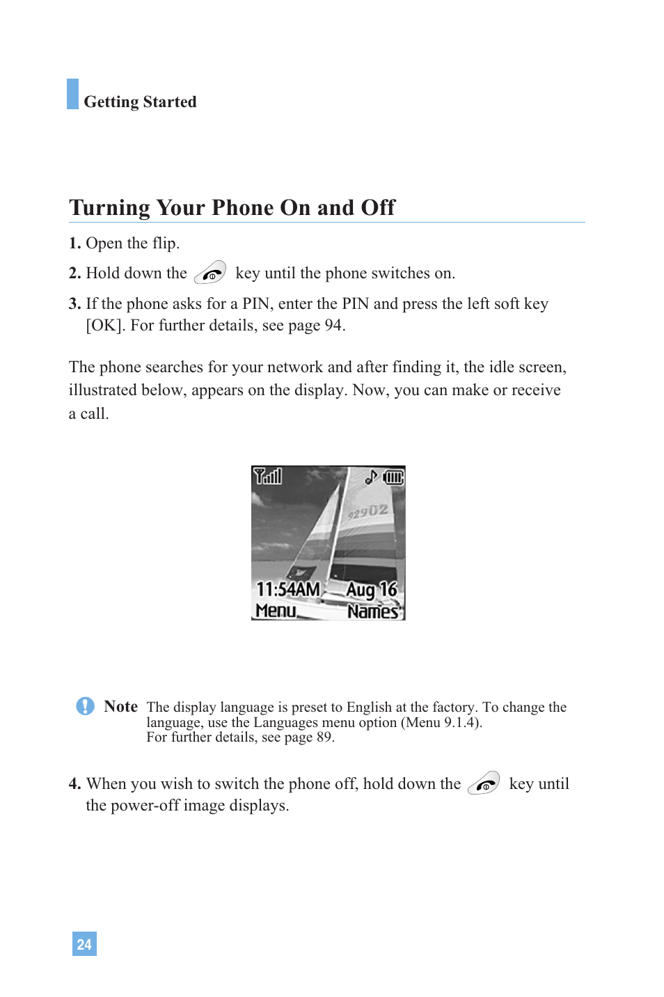 Turning your phone on and off | LG G4020 User Manual | Page 27 / 128