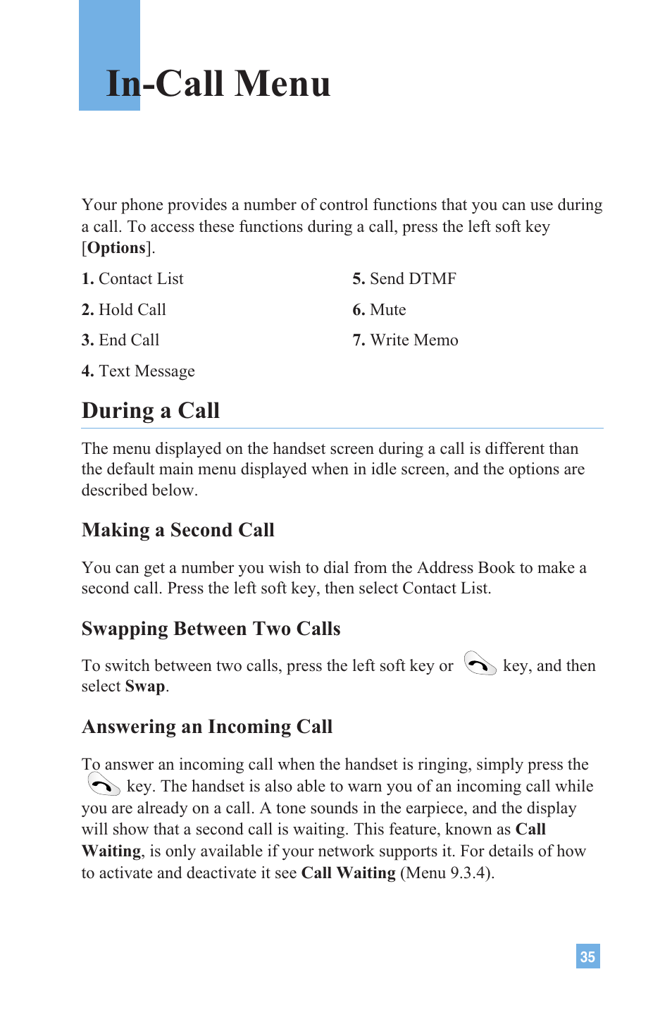 In-call menu, During a call | LG G4020 User Manual | Page 38 / 128