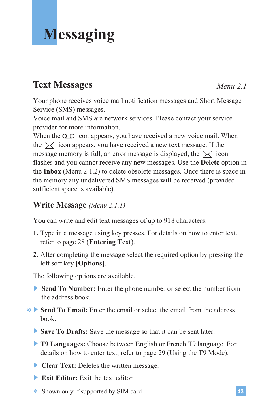 Messaging, Text messages | LG G4020 User Manual | Page 46 / 128