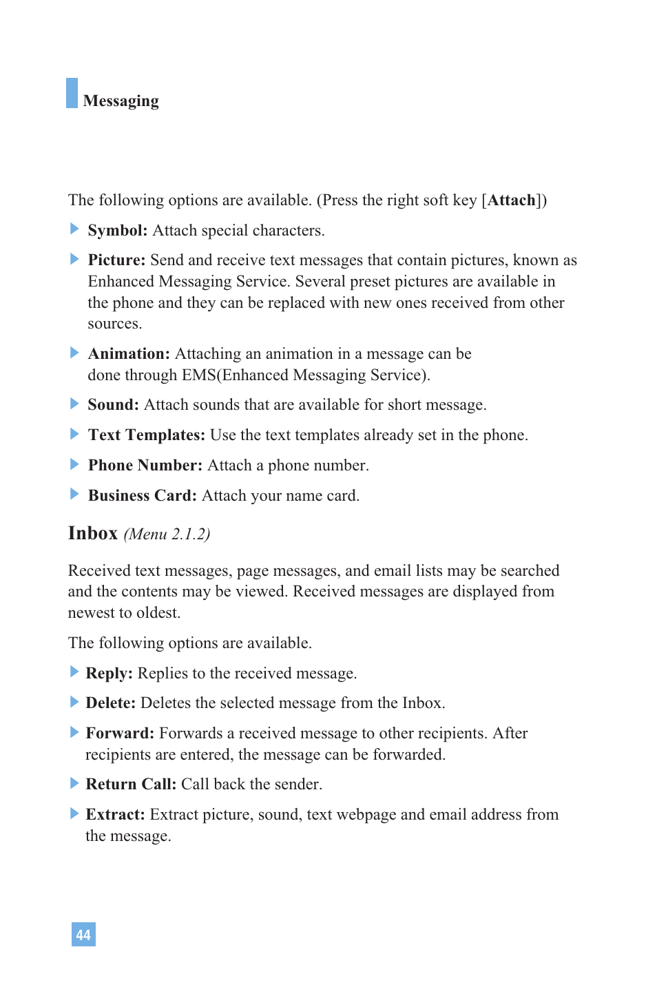 Inbox | LG G4020 User Manual | Page 47 / 128