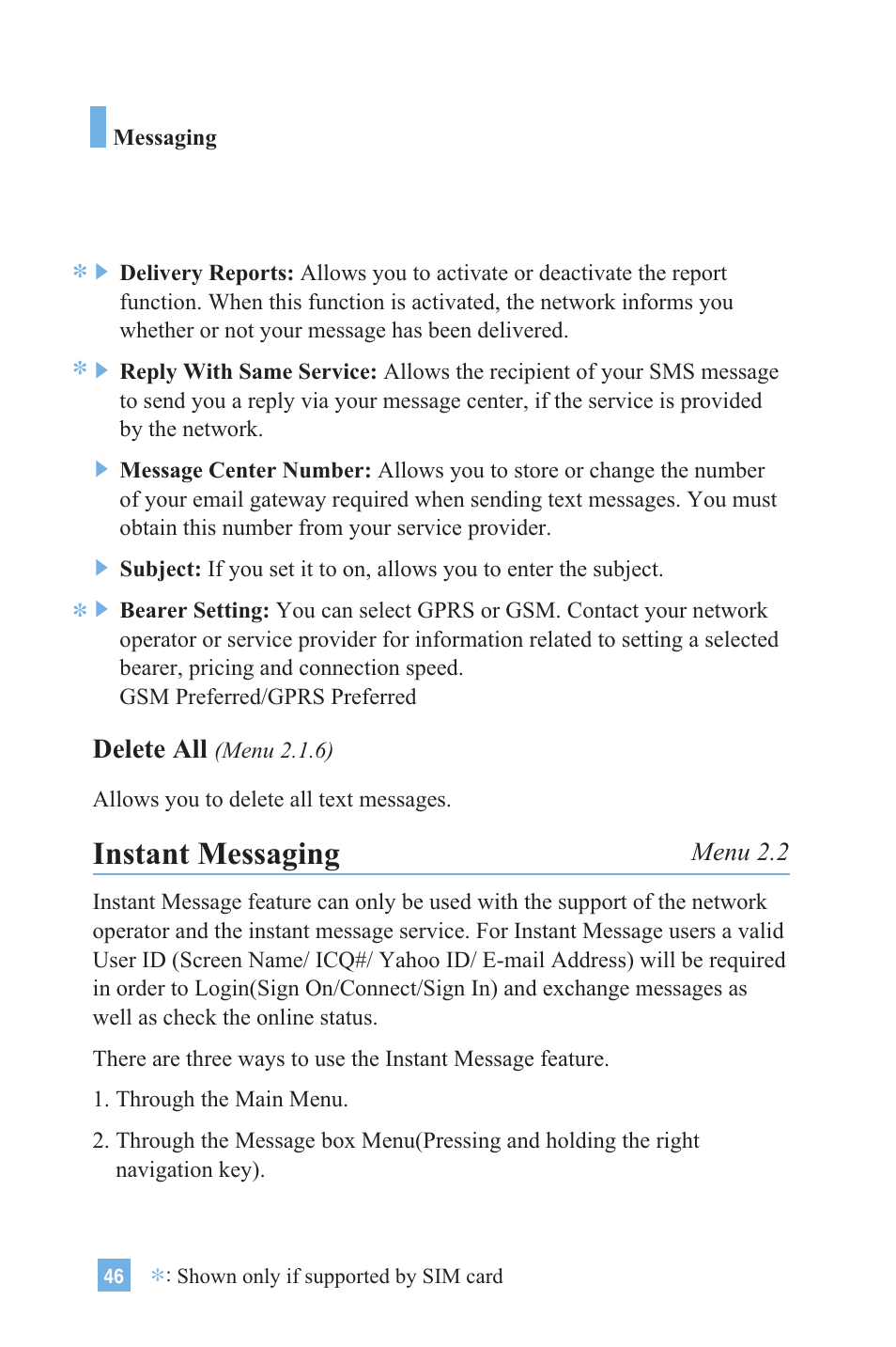 Instant messaging | LG G4020 User Manual | Page 49 / 128
