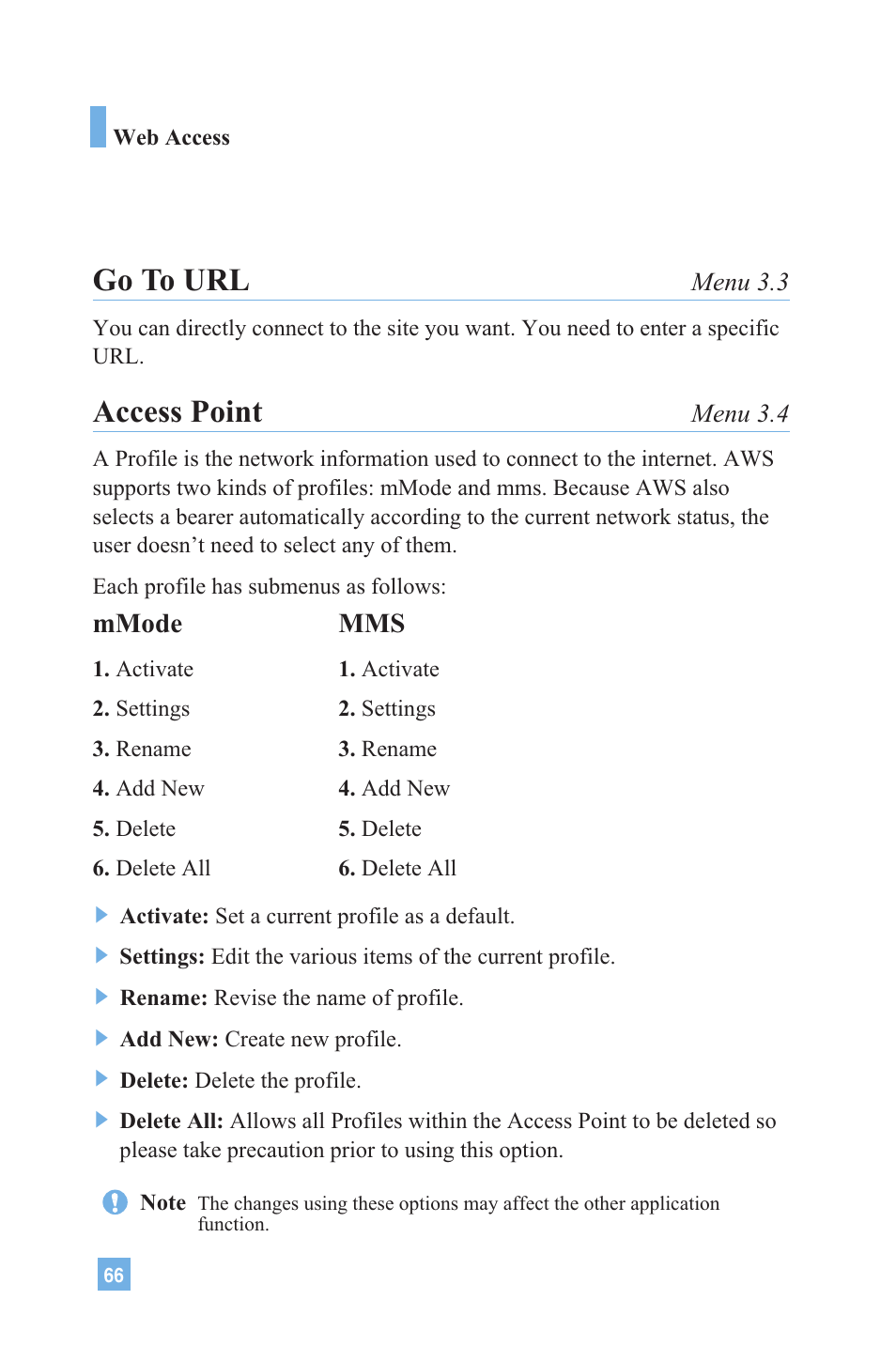 Go to url, Access point, Mmode | LG G4020 User Manual | Page 69 / 128