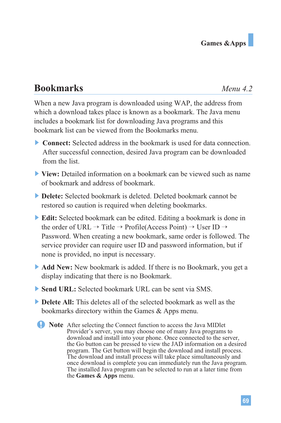 Bookmarks, Menu 4.2 | LG G4020 User Manual | Page 72 / 128