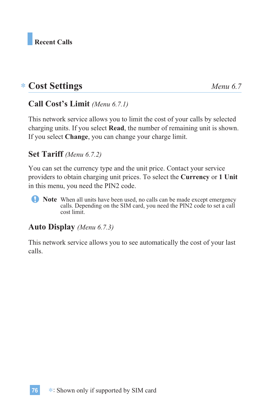 Cost settings | LG G4020 User Manual | Page 79 / 128