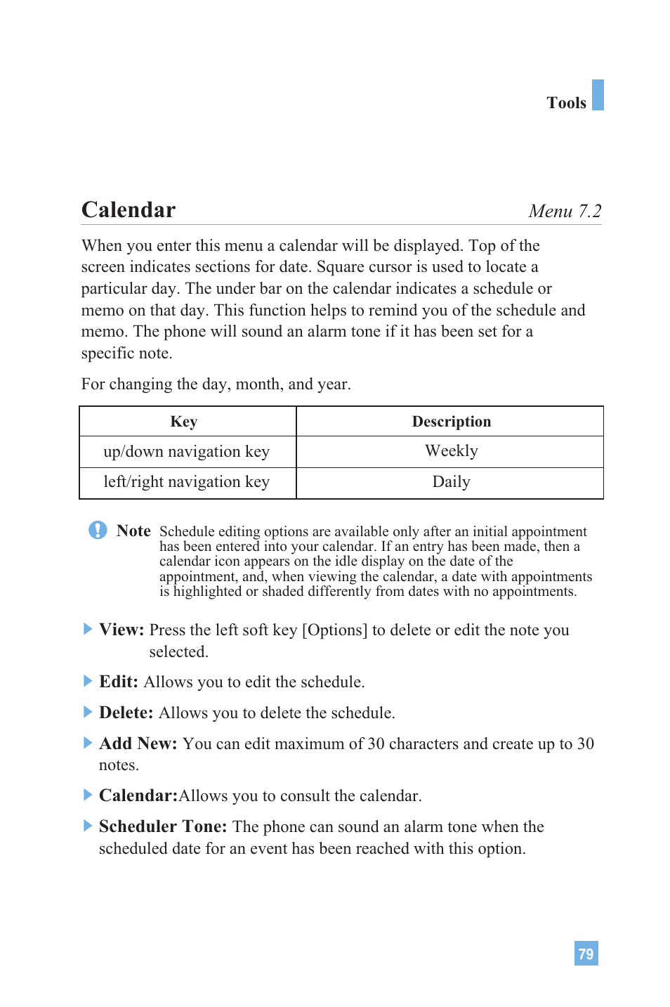 Calendar | LG G4020 User Manual | Page 82 / 128