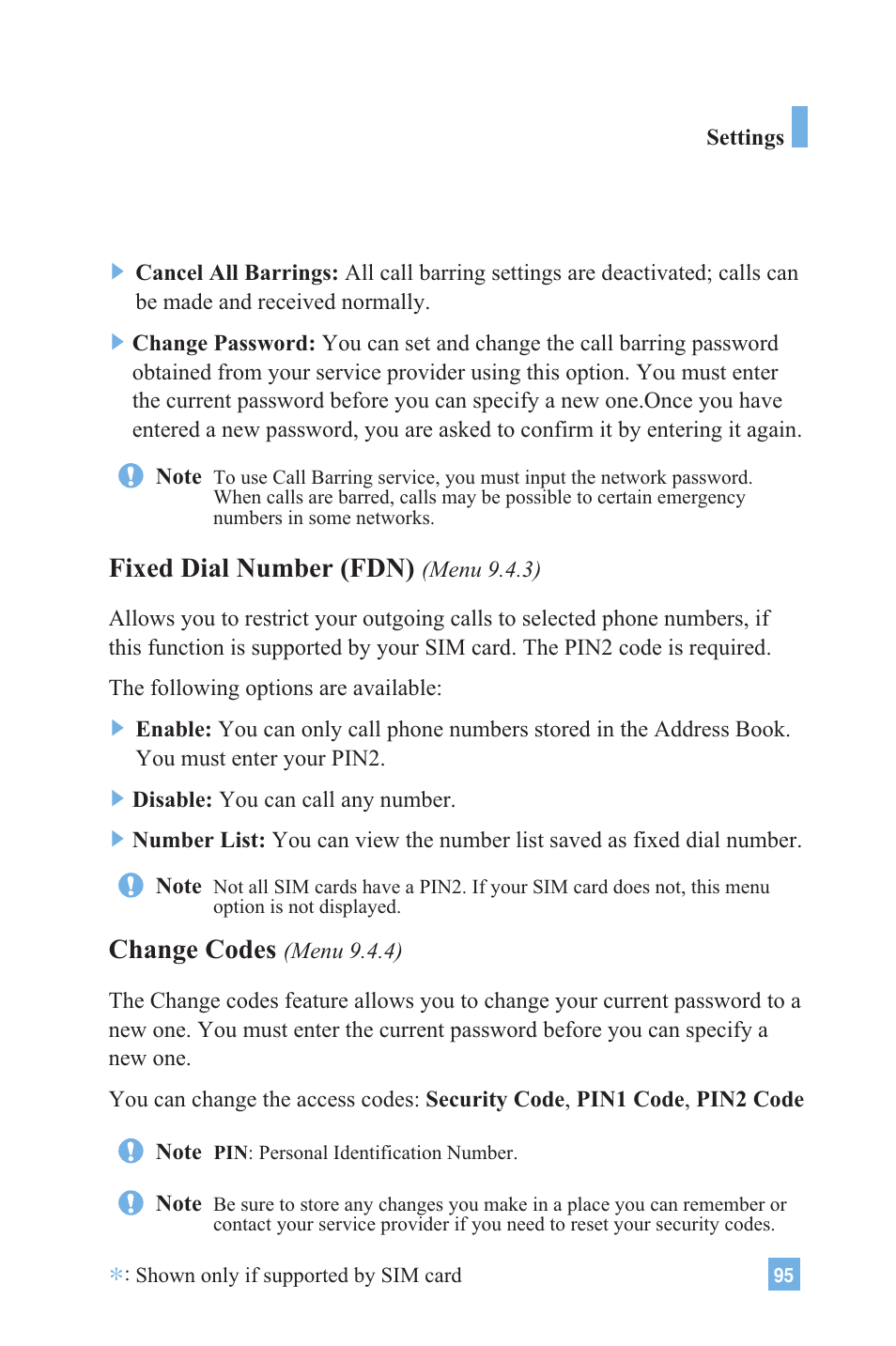 Fixed dial number (fdn), Change codes | LG G4020 User Manual | Page 98 / 128
