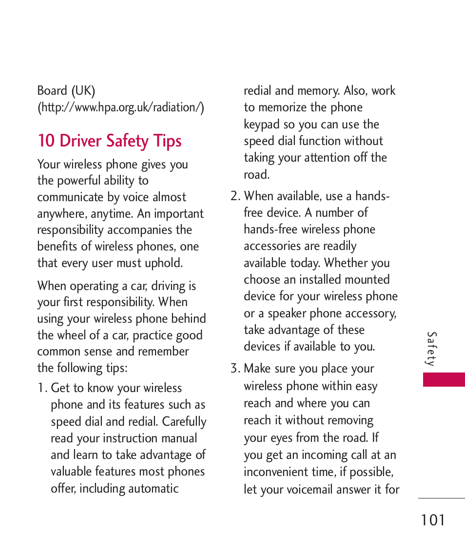 10 driver safety tips | LG LG230 User Manual | Page 103 / 251