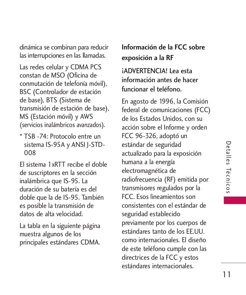 Información de la fcc sobre, Información de la fcc sobre exposición a la rf | LG LG230 User Manual | Page 133 / 251