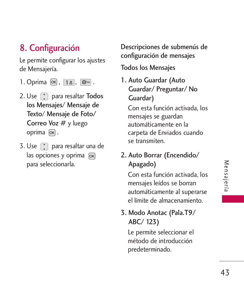 Configuración | LG LG230 User Manual | Page 165 / 251