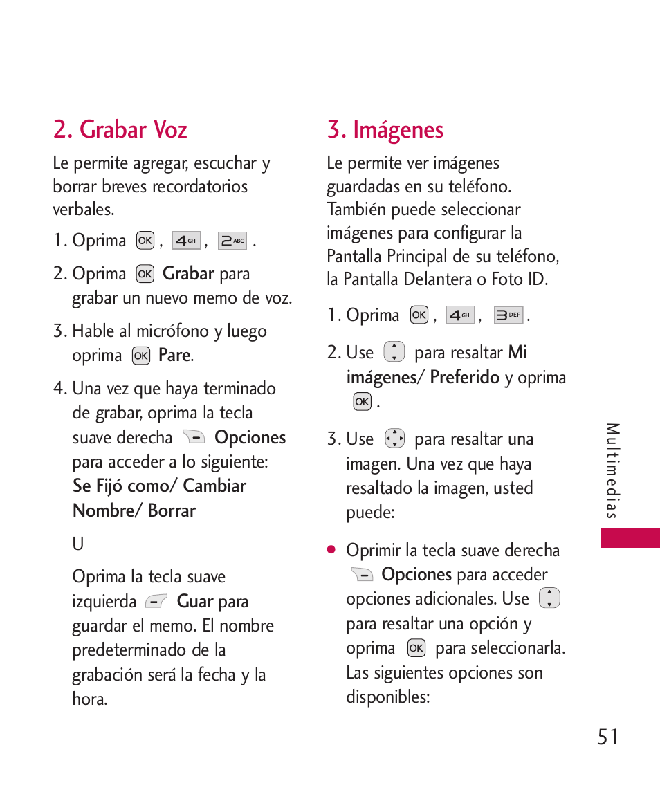 Grabar voz, Imágenes | LG LG230 User Manual | Page 173 / 251