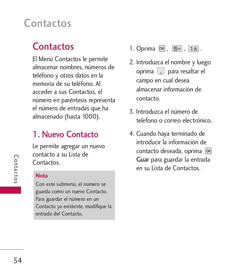 Contactos, Nuevo contacto | LG LG230 User Manual | Page 176 / 251