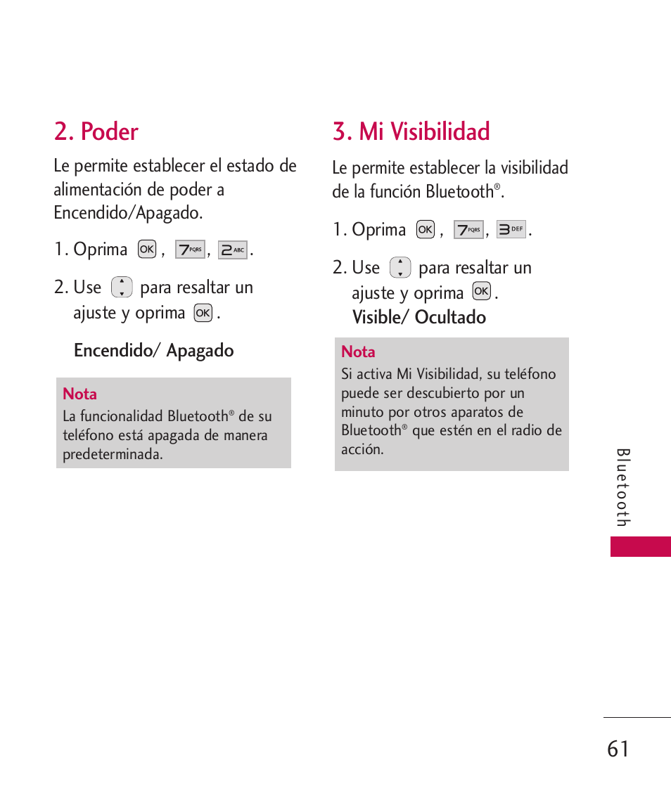 Poder, Mi visibilidad | LG LG230 User Manual | Page 183 / 251