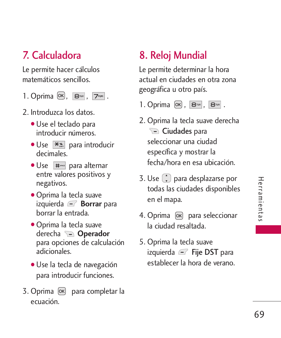 Calculadora, Reloj mundial | LG LG230 User Manual | Page 191 / 251