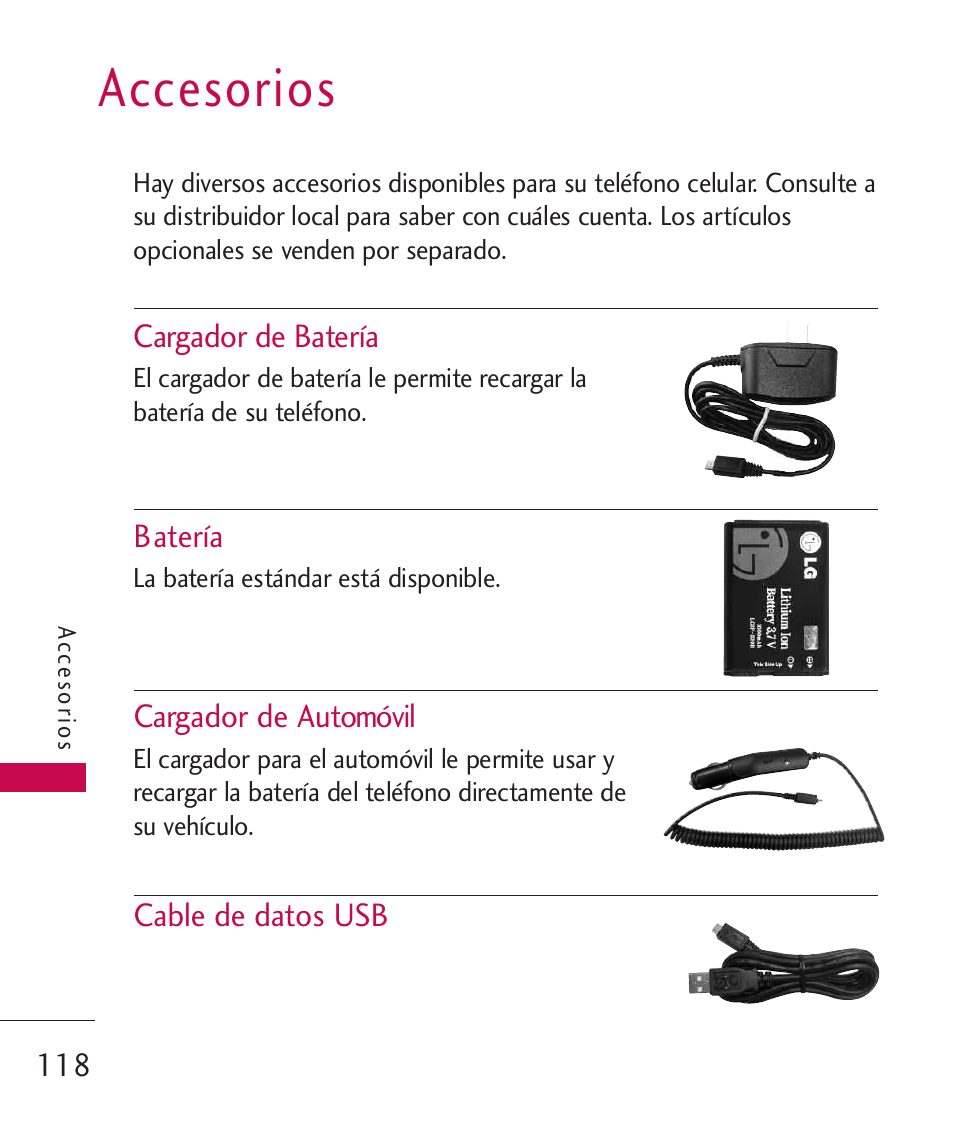 Accesorios | LG LG230 User Manual | Page 240 / 251