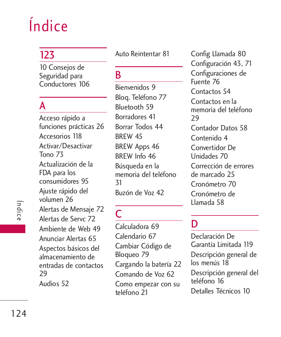 Índice | LG LG230 User Manual | Page 246 / 251