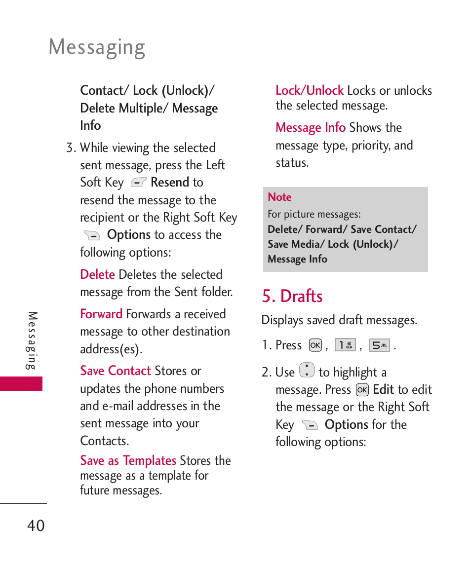 Drafts, Messaging | LG LG230 User Manual | Page 42 / 251