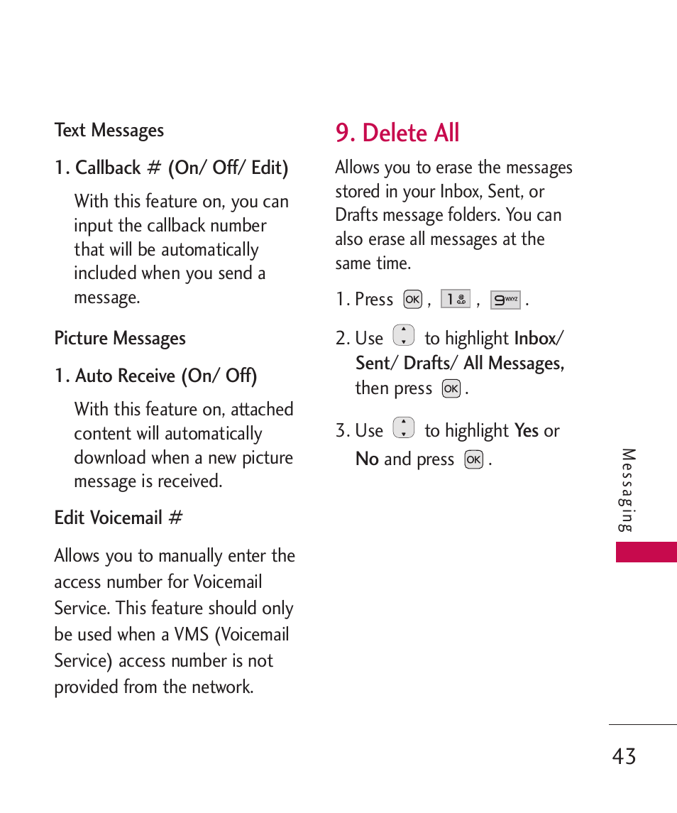 Delete all | LG LG230 User Manual | Page 45 / 251