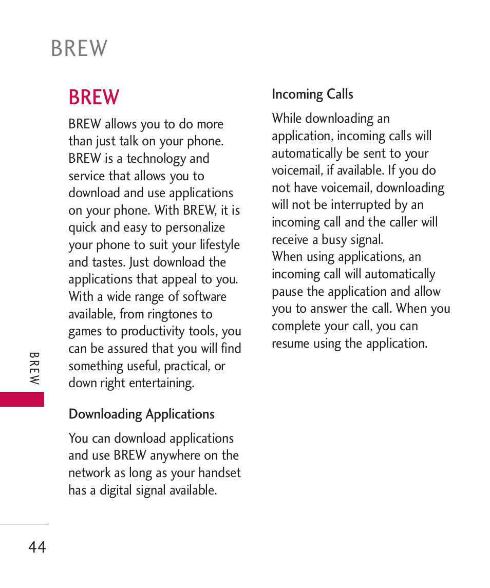 Brew | LG LG230 User Manual | Page 46 / 251