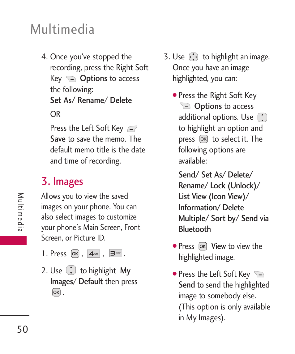 Images, Multimedia | LG LG230 User Manual | Page 52 / 251
