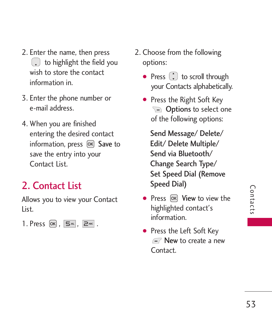 Contact list | LG LG230 User Manual | Page 55 / 251