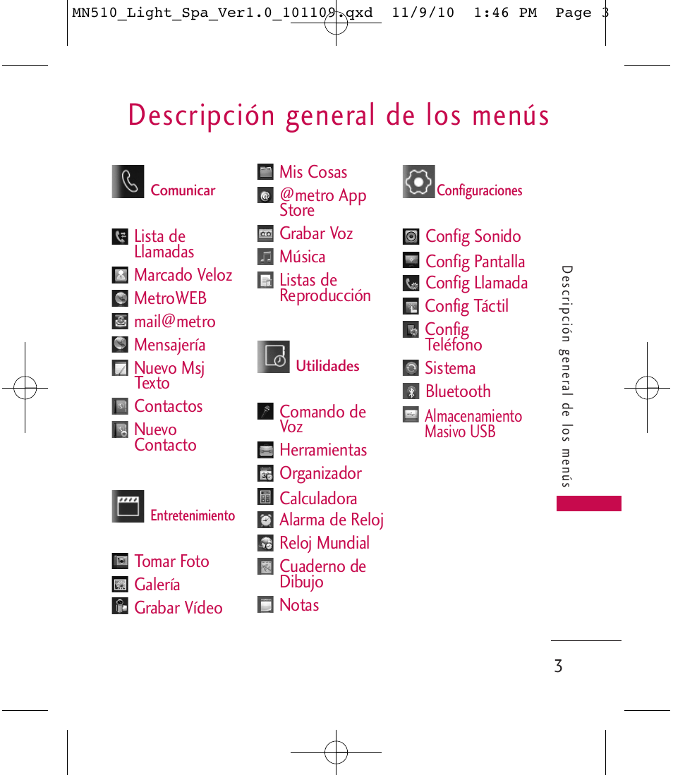 Descripción general de los menús | LG LGMN510 User Manual | Page 37 / 69