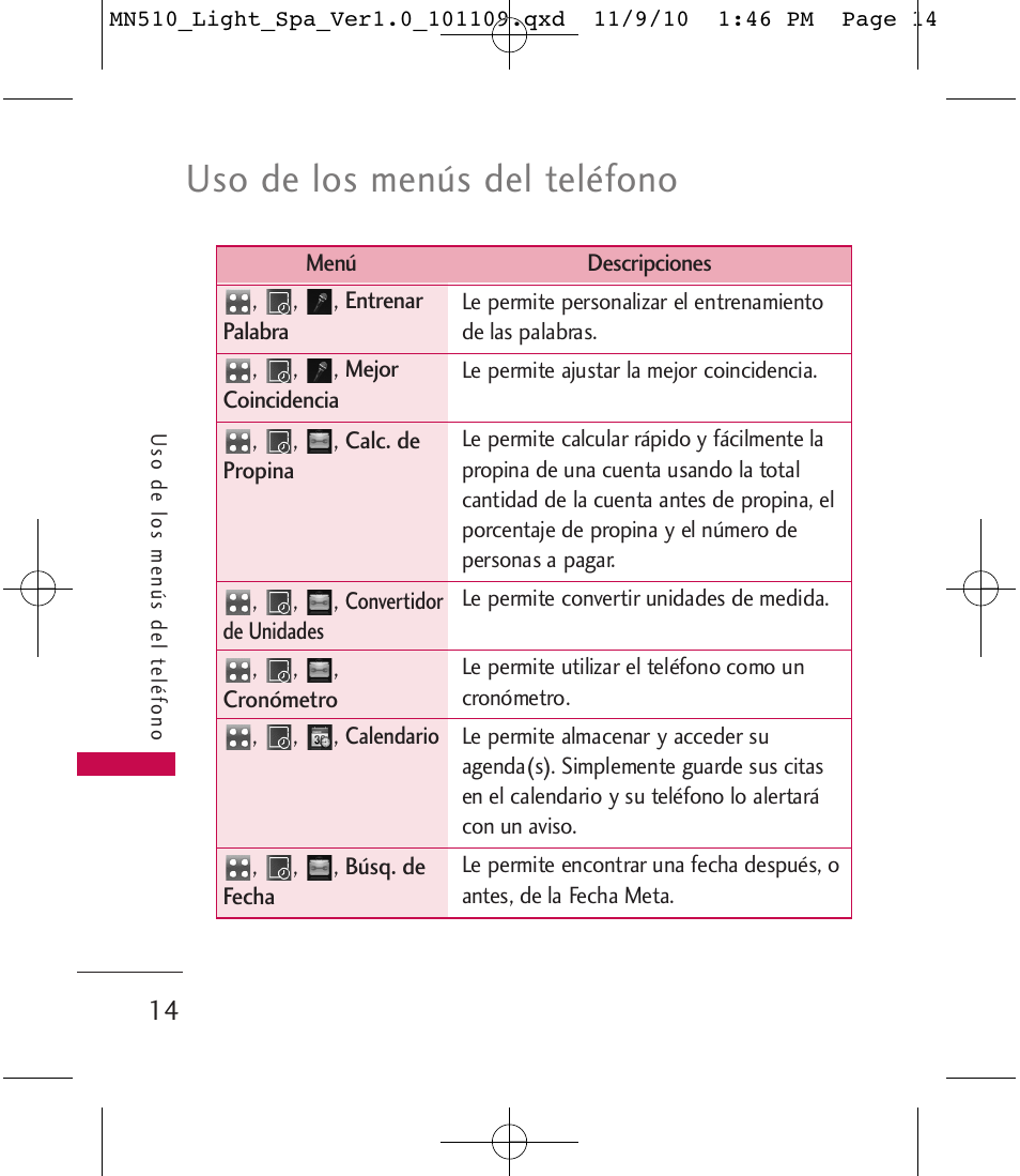 Uso de los menús del teléfono | LG LGMN510 User Manual | Page 48 / 69